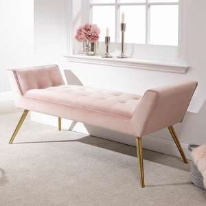 Totnes Fabric Upholstered Hallway Bench In Blush Pink - UK