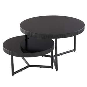 Tipton Set Of 2 Black Glass Coffee Tables With Black Frame - UK