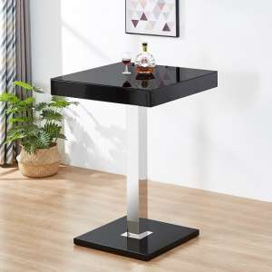 Topaz High Gloss Bar Table Square Glass Top In Black - UK