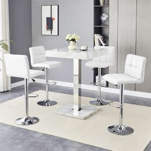 Topaz Magnesia Effect High Gloss Bar Table 4 Coco White Stools - UK
