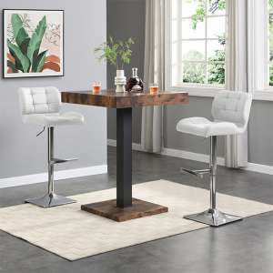 Topaz Rustic Oak Wooden Bar Table With 2 Candid White Stools - UK