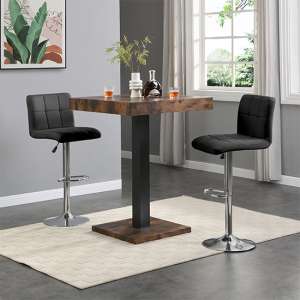Topaz Rustic Oak Wooden Bar Table With 2 Coco Black Stools - UK