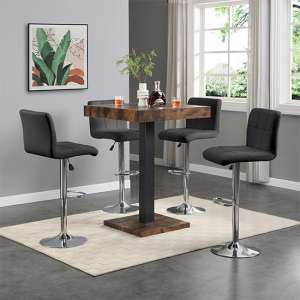 Topaz Rustic Oak Wooden Bar Table With 4 Coco Black Stools - UK