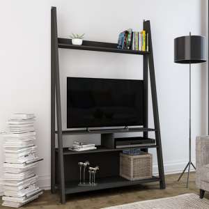 Travis Wooden Ladder TV Stand With 3 Shelves In Black - UK