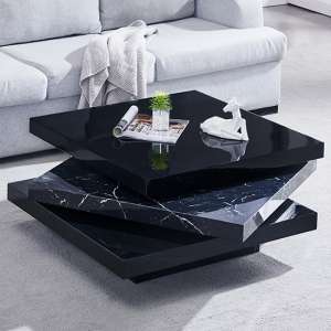 Triplo Square Rotating Coffee Table In Milano Marble Effect - UK