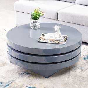 Triplo Round High Gloss Rotating Coffee Table In Grey - UK