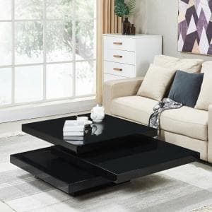 Triplo Gloss Square Rotating Coffee Table In Black - UK