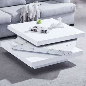Triplo Square Rotating Coffee Table In Vida Marble Effect - UK