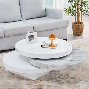 Triplo Round Rotating Coffee Table With Magnesia Marble Effect - UK