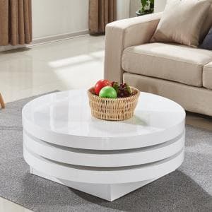 Triplo Round High Gloss Rotating Coffee Table In White - UK