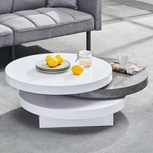 Triplo Round Rotating Coffee Table With Concrete Effect - UK
