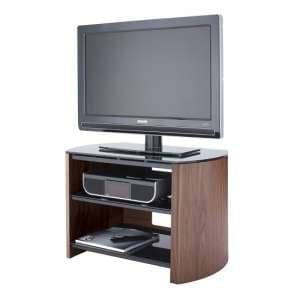 Flare Small Black Glass TV Stand With Walnut Wooden Base - UK