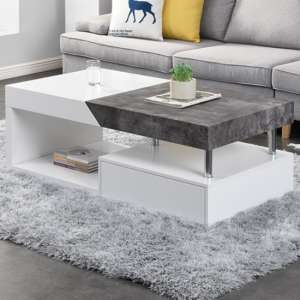 Tuna Wooden Storage Coffee Table In White And Concrete Effect - UK