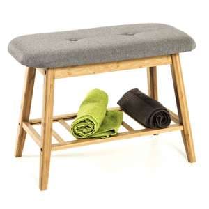 Turlock Wooden Shoe Storage Bench In Bamboo With Grey Seat - UK