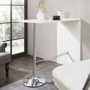 Tuscon High Gloss Bar Table In White With Chrome Legs - UK