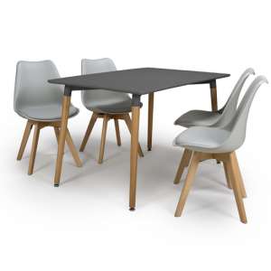 Regis Rectangular Dining Set In Grey With 4 Grey Chairs - UK