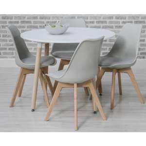 Regis Round Dining Set In White With 4 Grey Chairs - UK