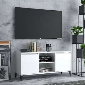 Usra High Gloss TV Stand With 2 Doors And Shelf In White - UK
