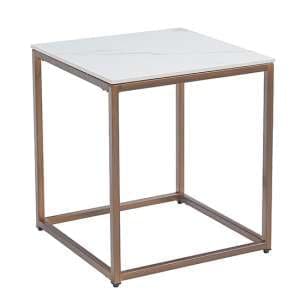 Utica Sintered Stone End Table In White Kass Gold - UK