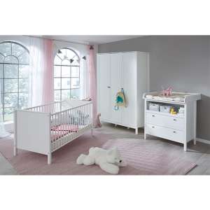 Valdo Baby Room Wooden Furniture Set 3 In White - UK