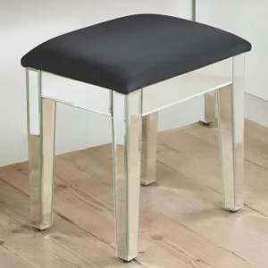 Valence Mirrored Dressing Table Stool With Black Cushioned Seat - UK