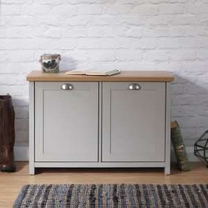Loftus Wooden Shoe Cabinet In Grey And Oak With 2 Doors - UK