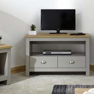 Loftus Wooden Corner TV Stand In Grey With 2 Drawers - UK