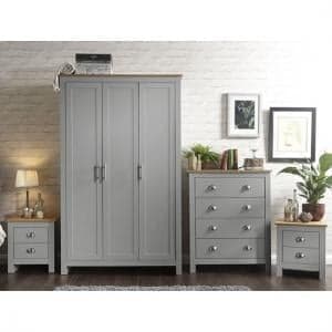 Loftus Wooden Bedroom Furniture Set In Grey With Oak Top - UK