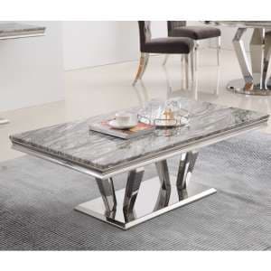 Valentino Grey Marble Coffee Table With Silver Steel Legs - UK