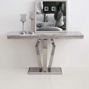 Valentino Grey Marble Console Table With Silver Steel Legs - UK