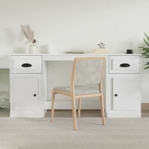 Vance High Gloss Computer Desk With 2 Doors 2 Drawers In White - UK