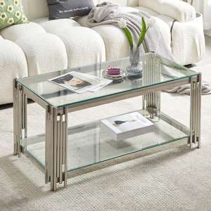 Vasari Clear Glass Coffee Table With Stainless Steel Frame - UK