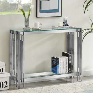Vasari Clear Glass Console Table With Stainless Steel Frame - UK