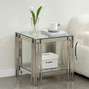 Vasari Clear Glass Lamp Table With Stainless Steel Frame - UK