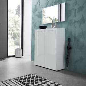 Vector Shoe Cabinet With Wall Mirror In White And Glass Fronts - UK