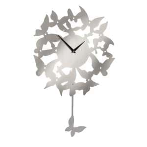 Veeto Contemporary Butterfly Pendulum Wall Clock In Silver - UK