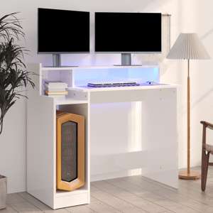 Velez High Gloss Computer Desk In White With LED Lights - UK