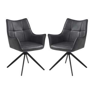Vernon Charcoal Faux Leather Dining Armchairs In Pair - UK