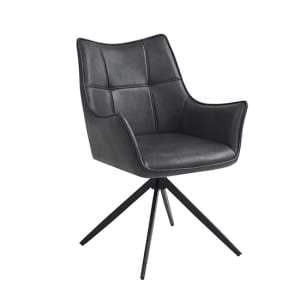 Vernon Faux Leather Dining Armchair In Charcoal With Black Legs - UK