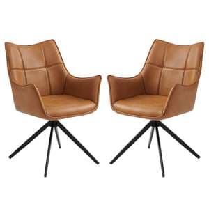 Vernon Tan Faux Leather Dining Armchairs In Pair - UK