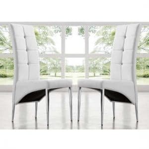 Vesta Studded White Faux Leather Dining Chairs In Pair - UK