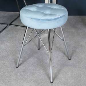 Vestal Fabric Stool Alice Tufted In Light Blue With Chrome Legs - UK