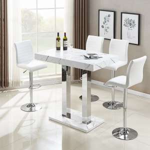 Vida Marble Effect High Gloss Bar Table 4 Ripple White Stools - UK