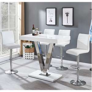 Vienna White High Gloss Bar Table With 4 Ripple White Stools - UK