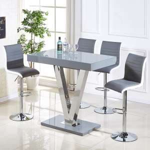 Vienna Grey High Gloss Bar Table 4 Ritz Grey White Stools - UK