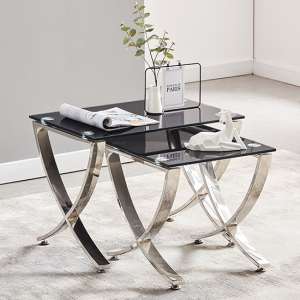 Vienna Black Glass Nest Of 2 Tables With Angular Stainless Legs - UK