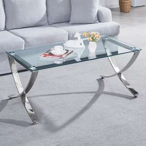 Vienna Clear Glass Coffee Table With Angular Chrome Legs - UK
