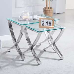 Vienna Clear Glass Nest Of 2 Tables With Angular Chrome Legs - UK