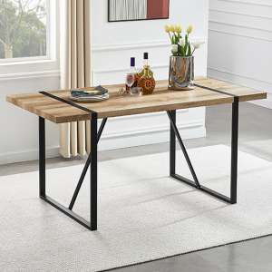 Vione Rectangular Wooden Dining Table With Black Metal Legs - UK