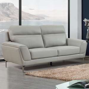 Vitelli Leather 3 Seater Sofa In Light Grey - UK